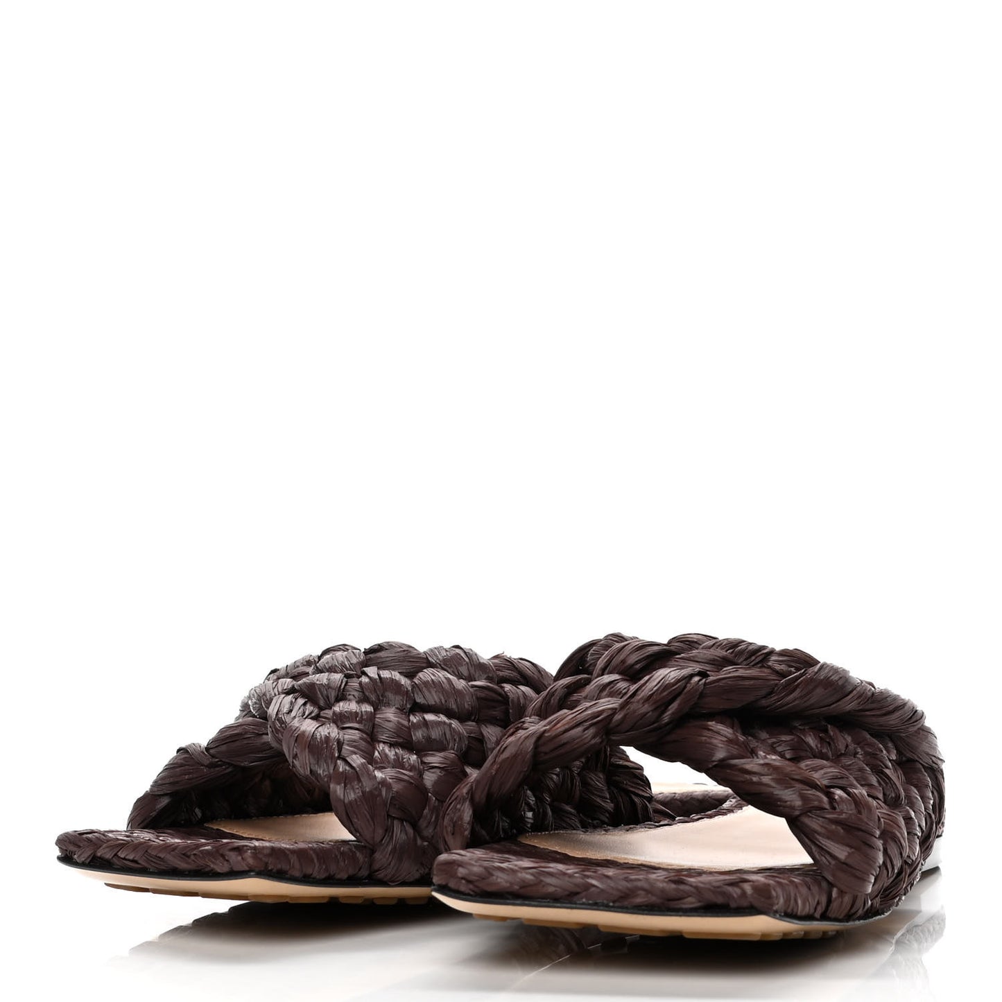 Raffia Twisted Intrecciato Stretch Flat Sandals 38 Bitter Chocolate