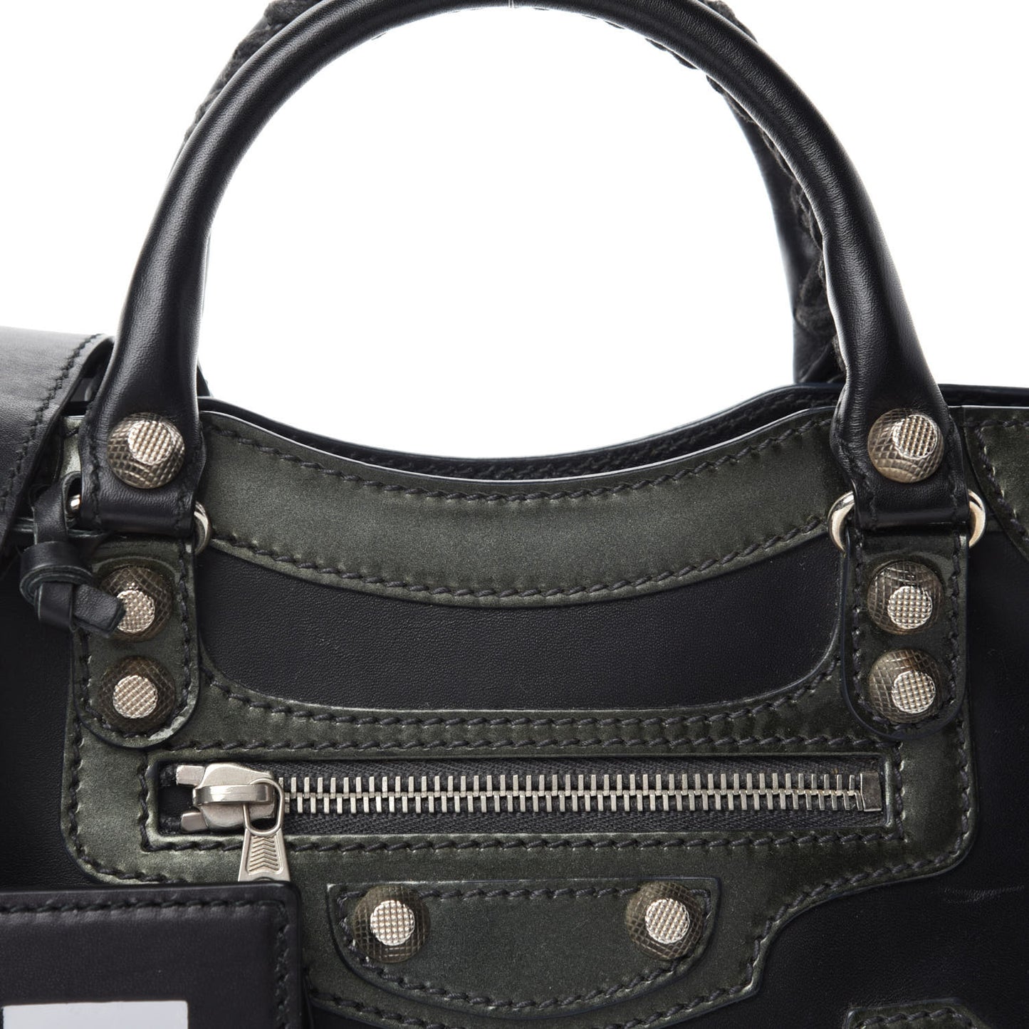 Smooth Calfskin Metallic Patent Giant 12 Silver Hardware Mini City Black Gris
