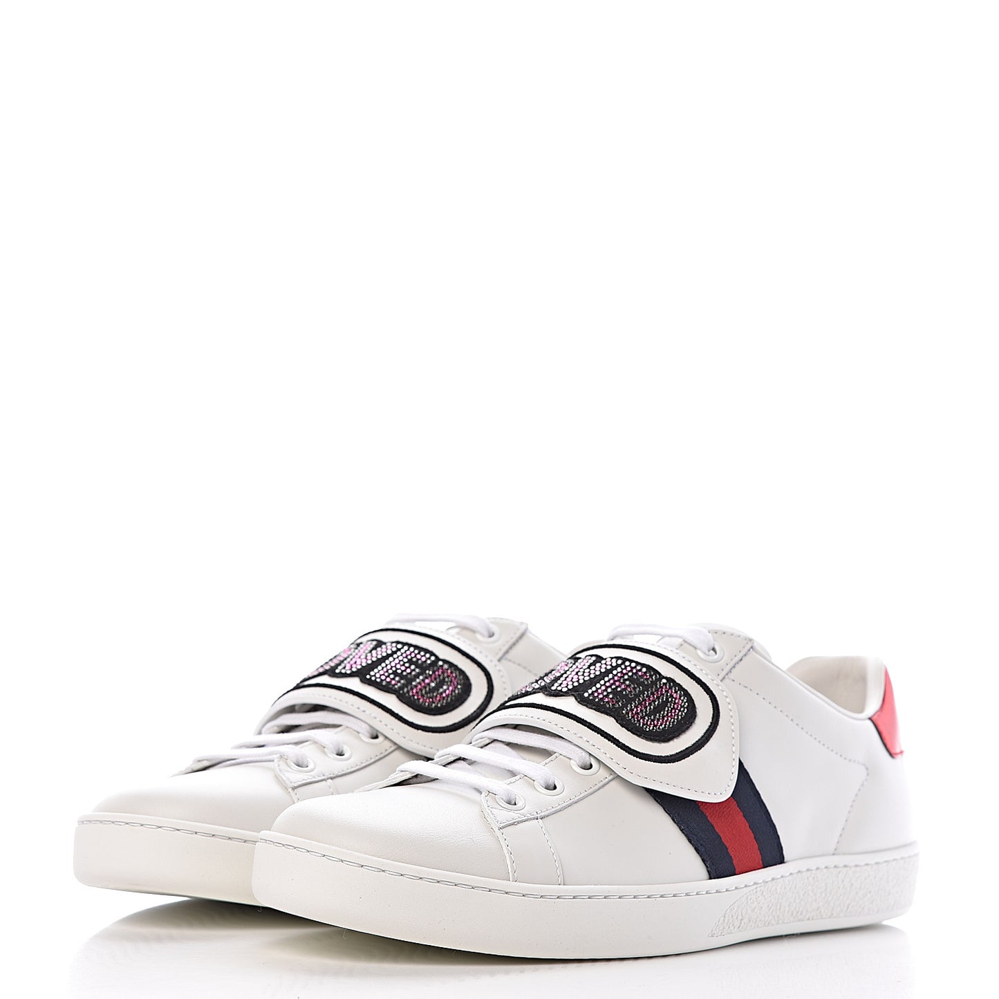 Calfskin Crystal Web LOVED Embroidered Ace Sneakers 40 White