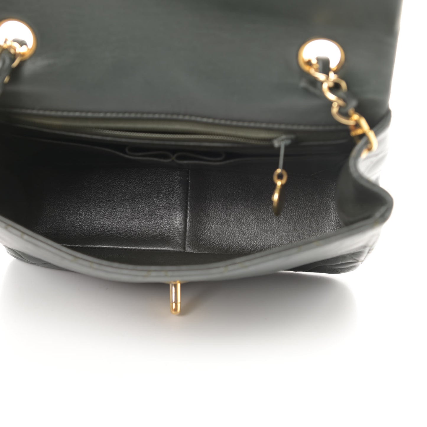 Lambskin Quilted Mini Square Flap Dark Green
