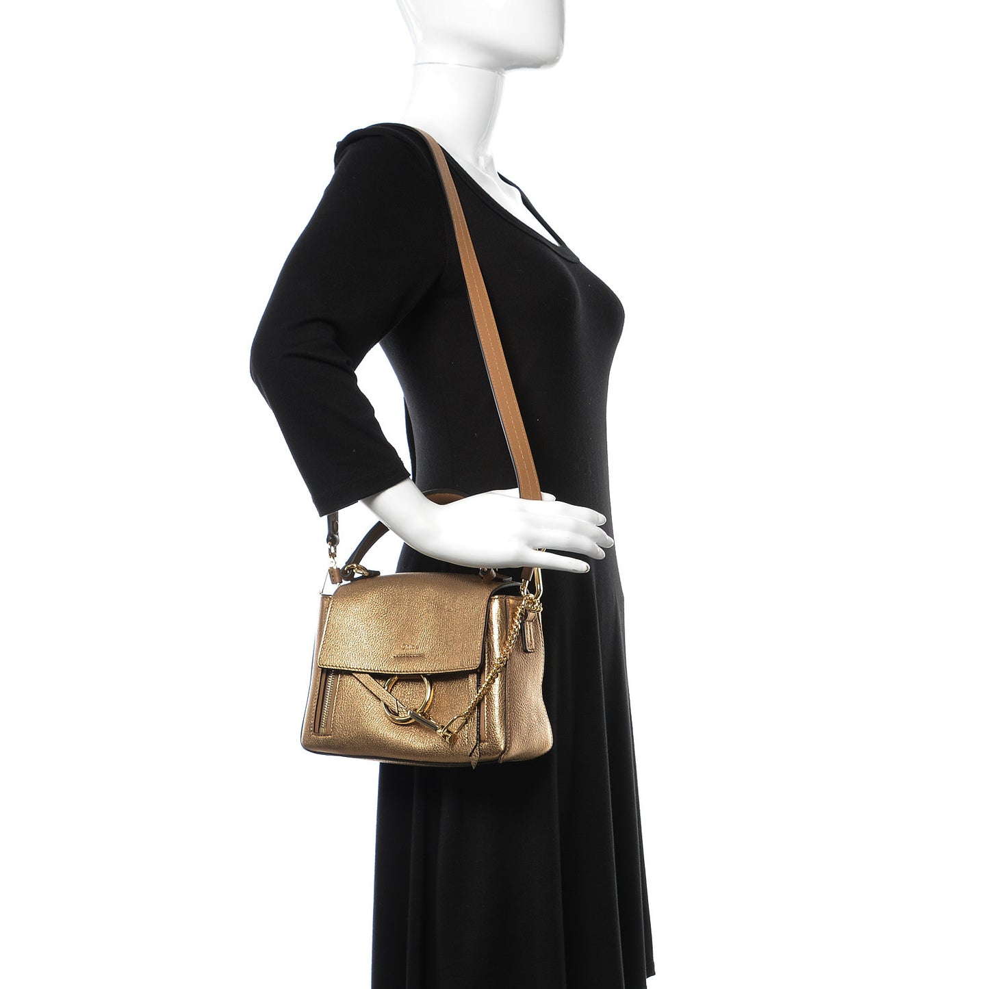 Metallic Calfskin Mini Faye Day Shoulder Bag Gold