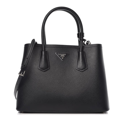 Prada Saffiano Cuir Small Double Bag Black Chrome 1 of 9