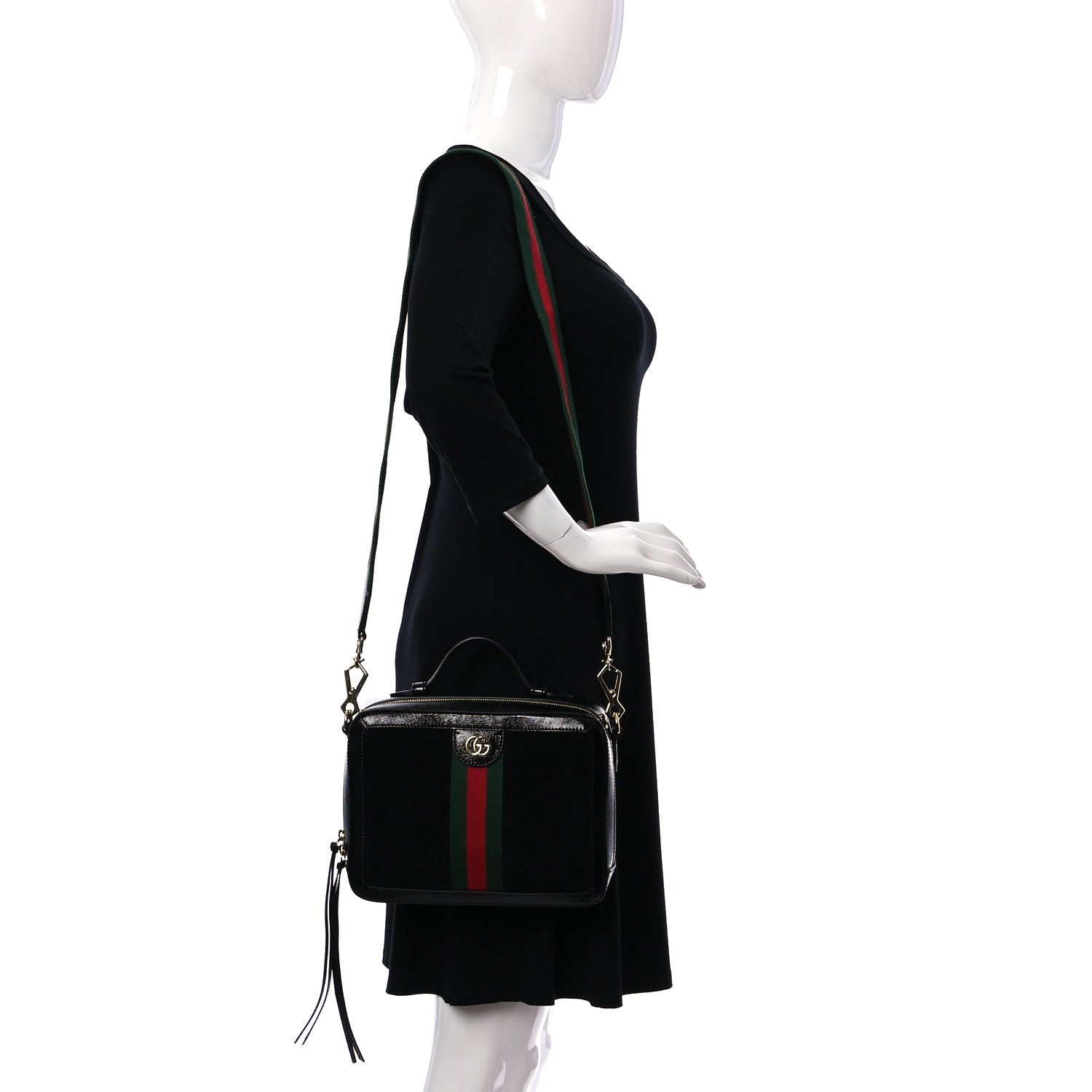 Gucci Suede Patent Web Small Ophidia Top Handle Shoulder Bag Black 2 of 9