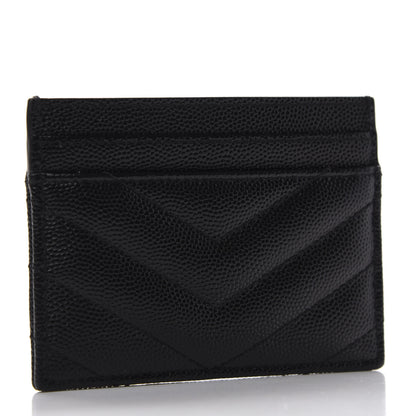 Saint Laurent Grain De Poudre Matelasse Chevron Monogram Credit Card Case Black 3 of 8