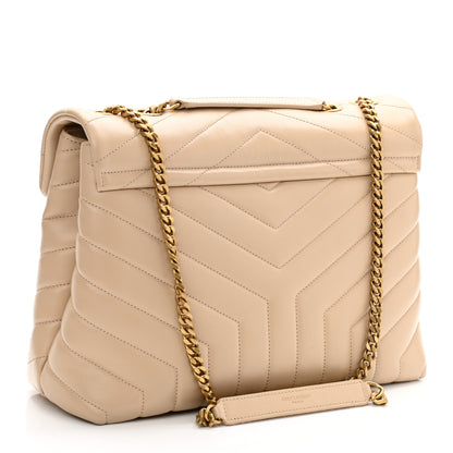 Saint Laurent Calfskin Y Quilted Monogram Medium Loulou Chain Satchel Dark Beige 3 of 12
