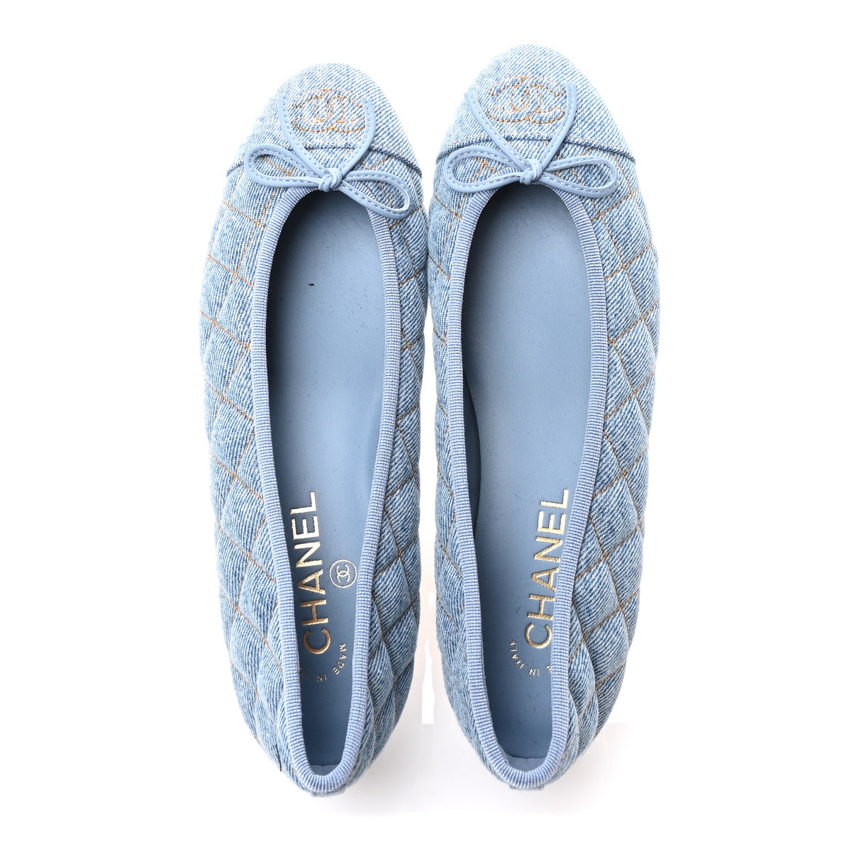 Chanel Denim Quilted CC Cap Toe Ballerina Flats 38.5 Light Blue 2 of 10