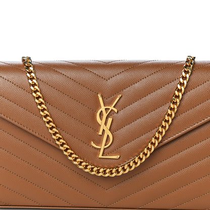 Saint Laurent Grain De Poudre Matelasse Chevron Monogram Chain Wallet Tan 9 of 11