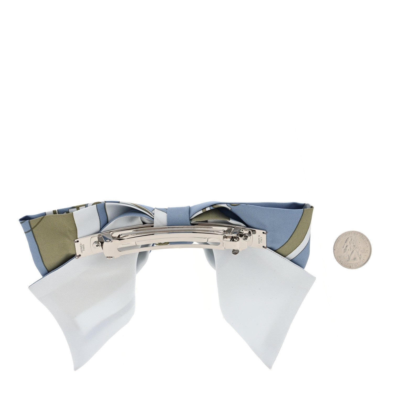 Hermes Silk Ex Libris Grenelle Hair Clip Bleu Cyclade 2 of 4