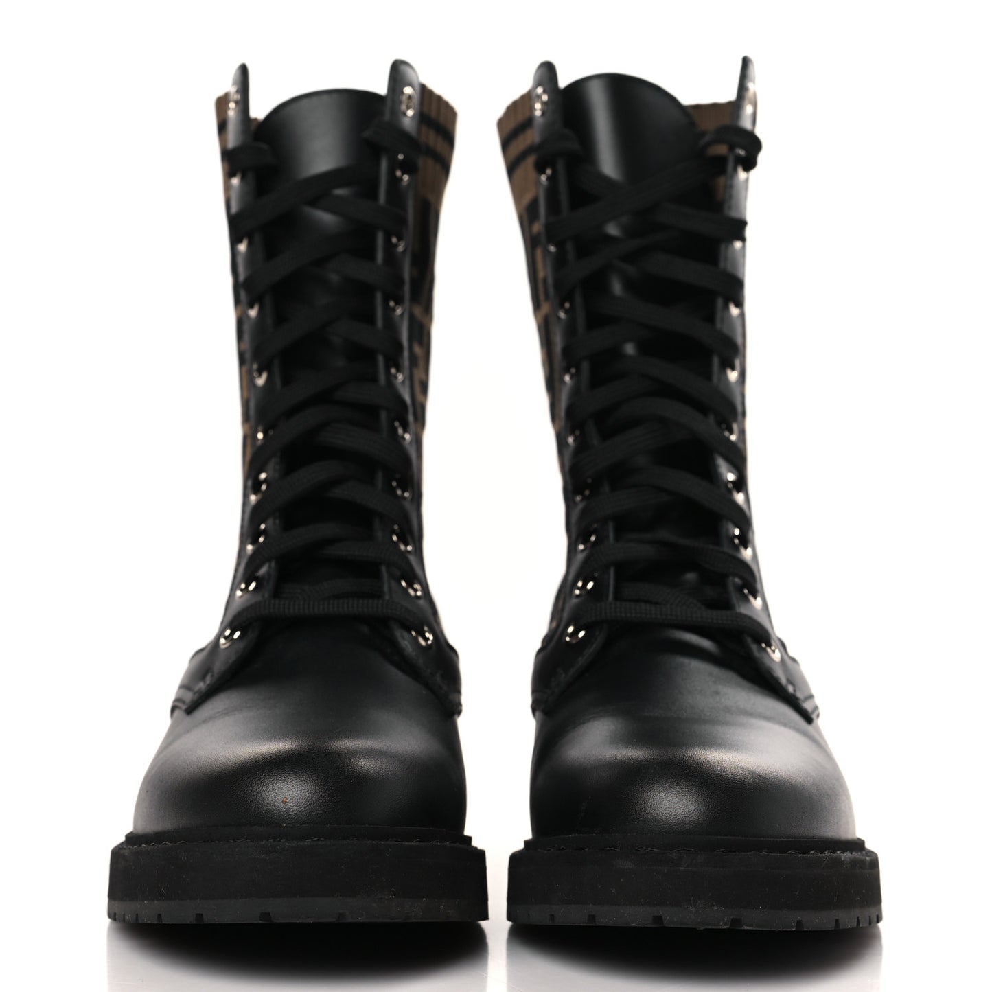 Calfskin Stretch Fabric FF Rockoko Biker Boots 38.5 Black Tobacco