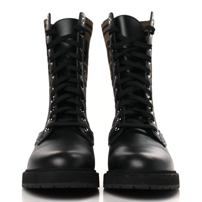 Fendi Calfskin Stretch Fabric FF Rockoko Biker Boots 38.5 Black Tobacco 2 of 8