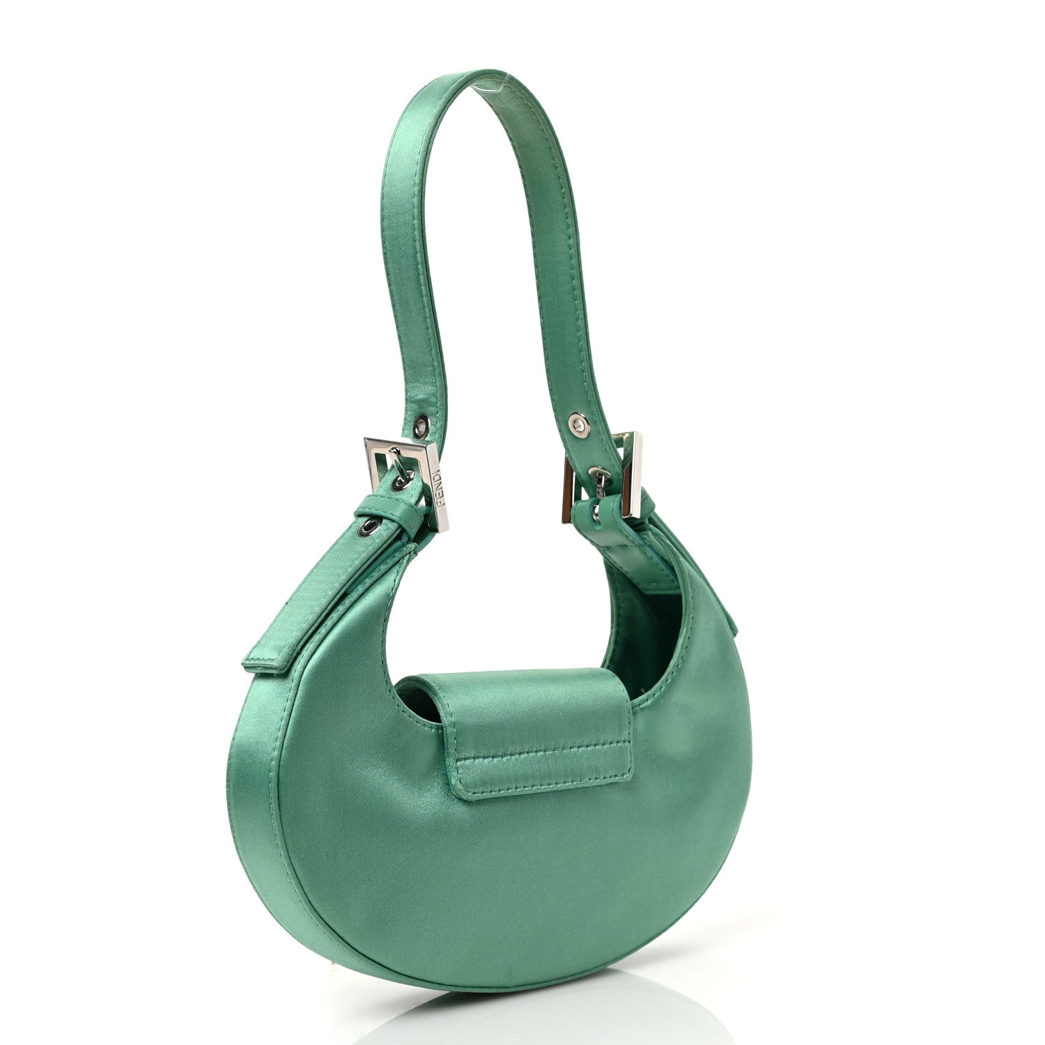 Fendi Silk Satin Mini Cookie Hobo Bag Spring Turquoise 4 of 9
