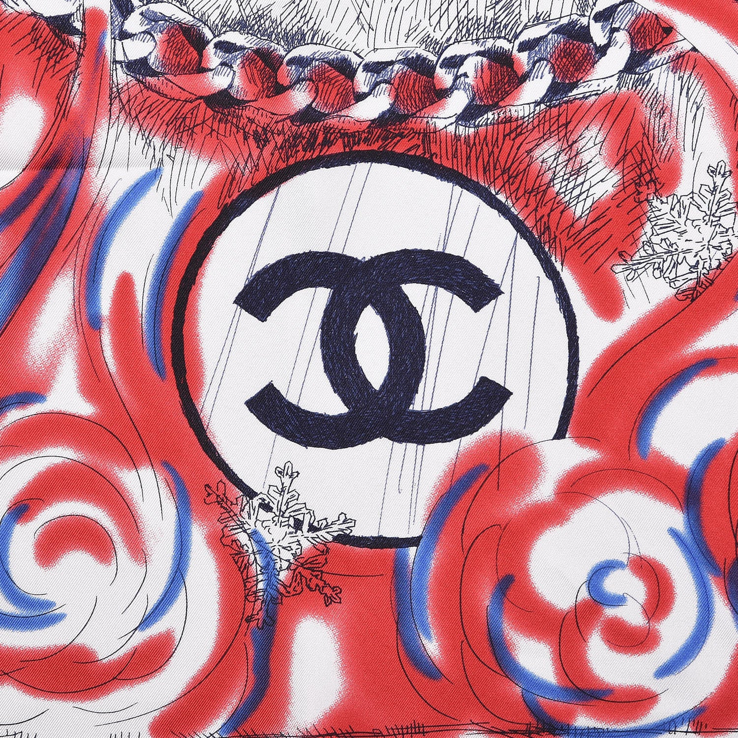 Chanel Silk Polar Bear Scarf Red 3 of 4