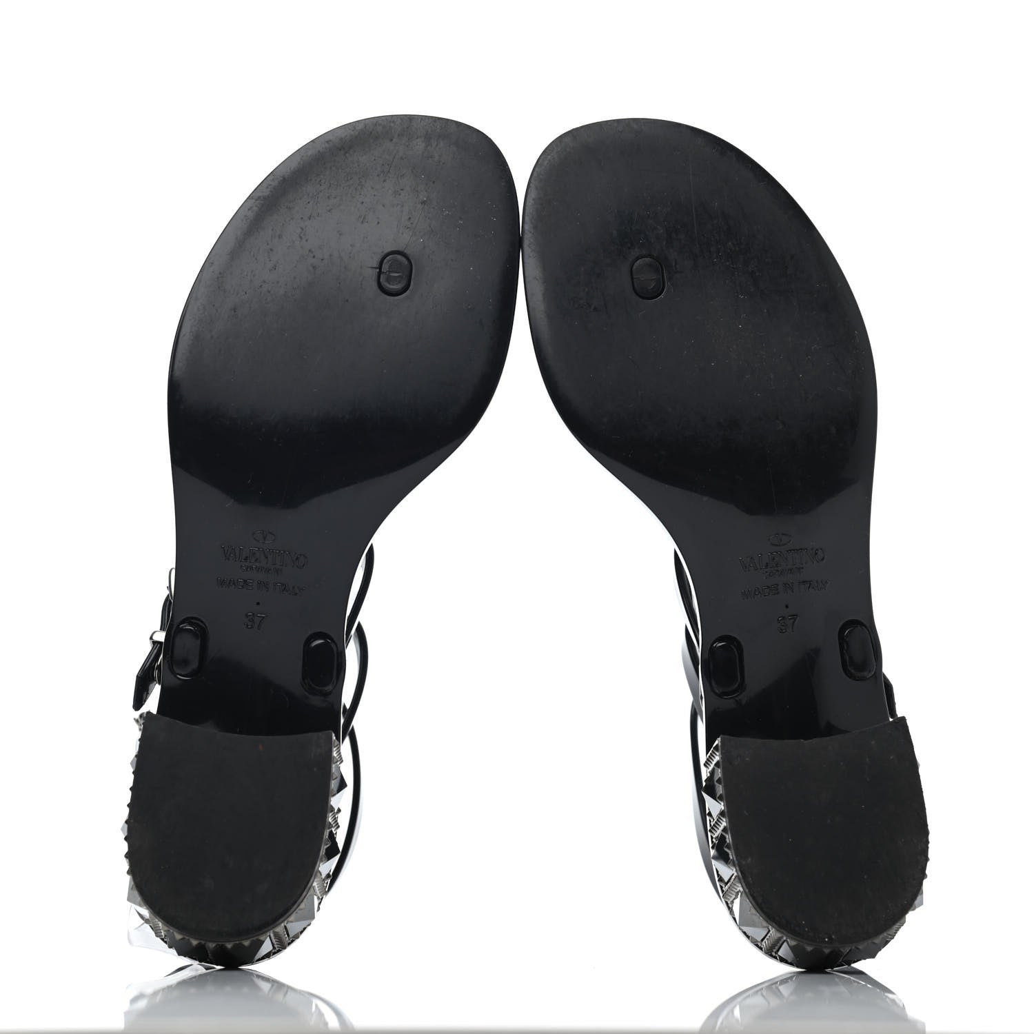 Valentino Garavani PVC Jelly Studded Ankle Wrap Low Heel Thong Sandals 37 Black 4 of 4