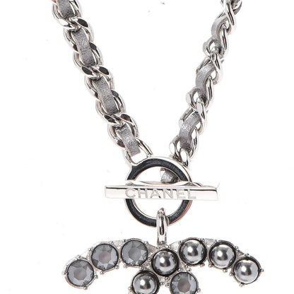 Chanel Crystal Pearl Short CC Necklace Silver Ruthenium 4 of 7