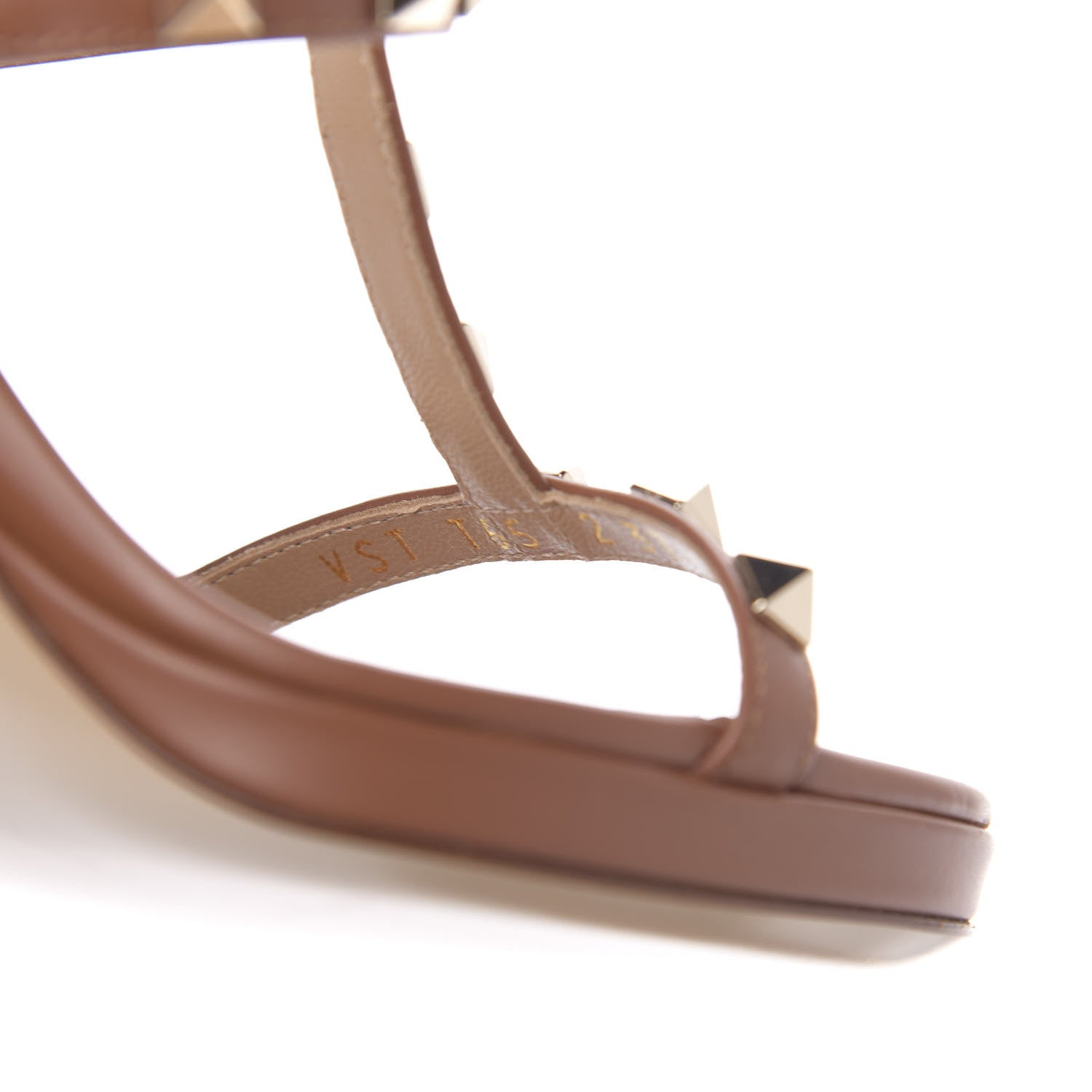 Valentino Garavani Calfskin Rockstud T-Strap 10/110mm Platform Sandals 37 Saddle Brown 9 of 10