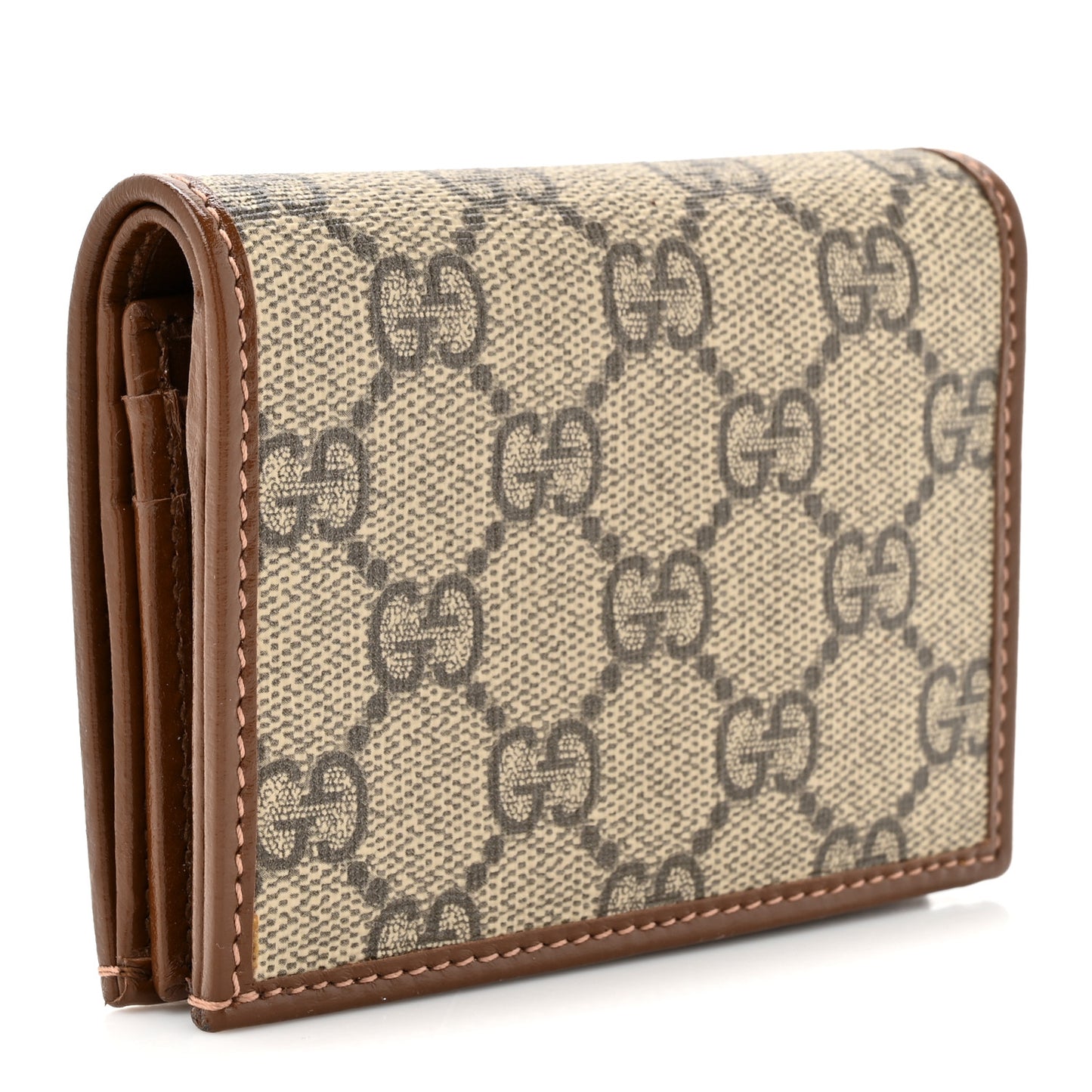 GG Supreme Monogram Horsebit 1955 Card Case Wallet Beige Ebony Brown Sugar