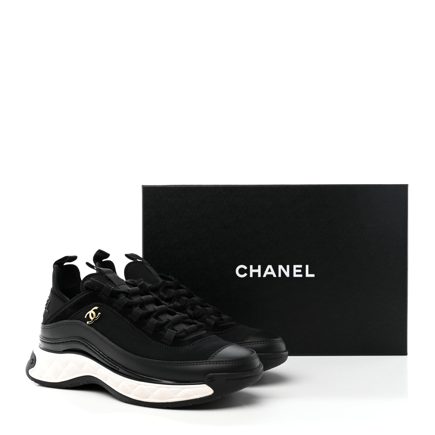 Velvet Calfskin Mixed Fibers CC Sneakers 36.5 Black