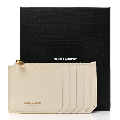 Saint Laurent Calfskin Lizard Embossed 5 Fragments Zip Pouch Card Holder Soft Cream 3 of 8
