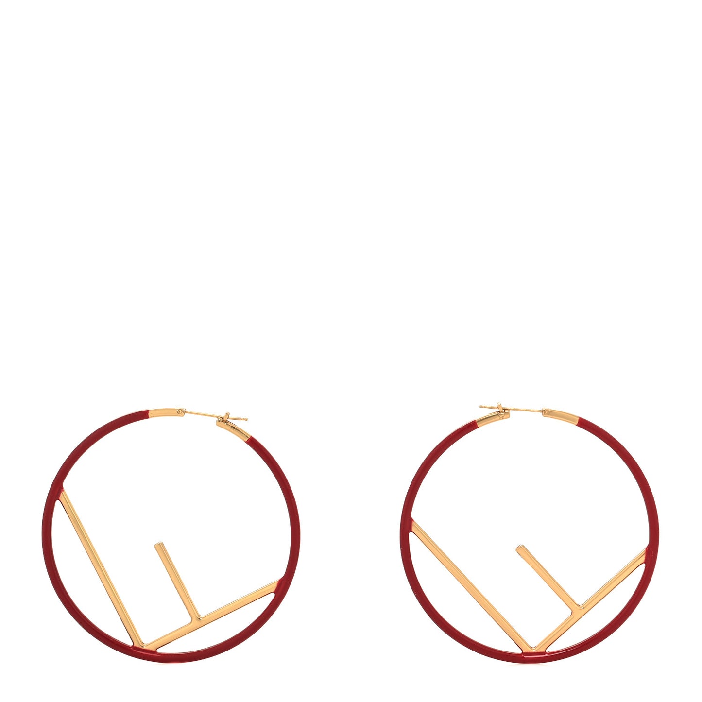 Metal Enamel Large F is Fendi Hoop Earrings Red Gold