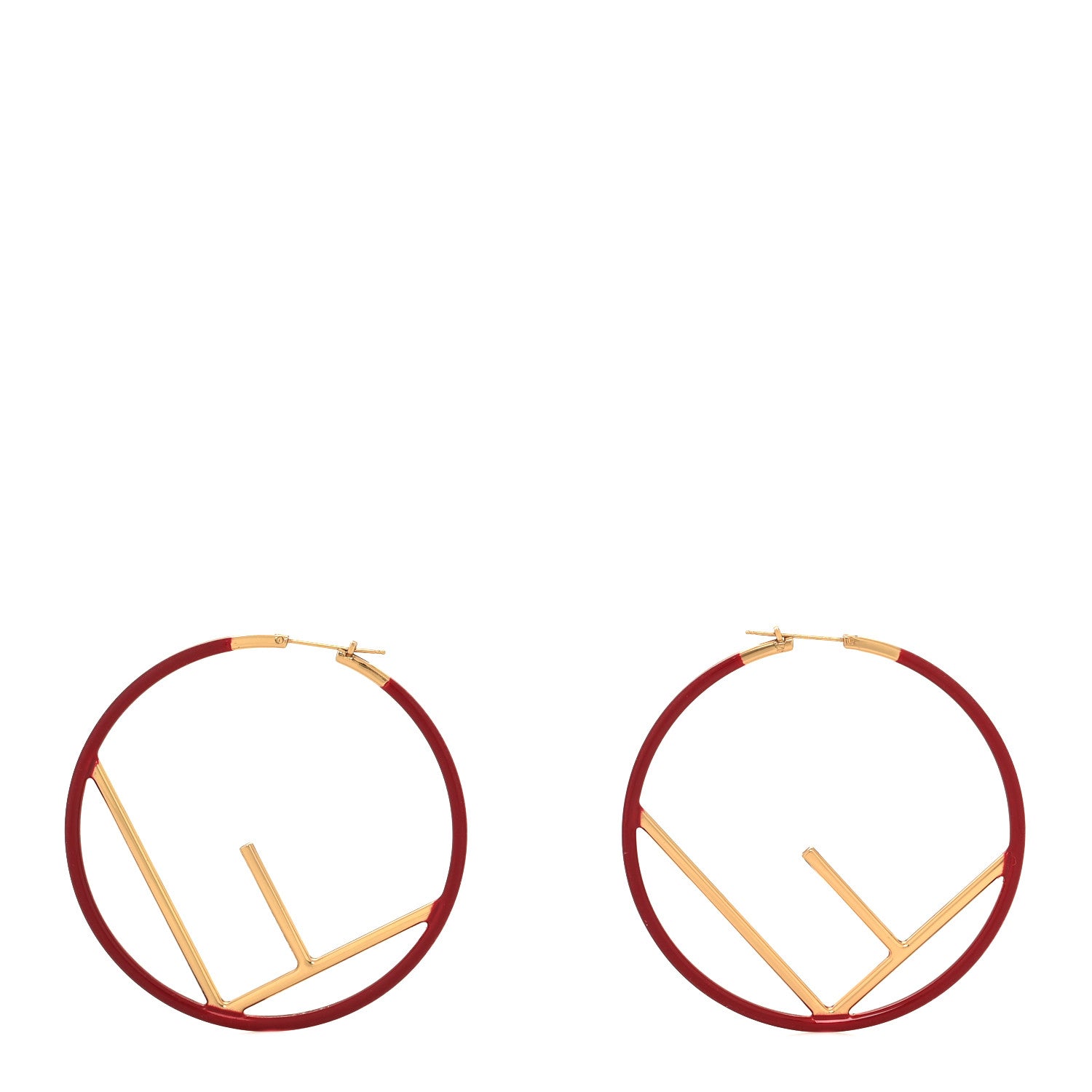 Fendi Metal Enamel Large F is Fendi Hoop Earrings Red Gold 1 of 5