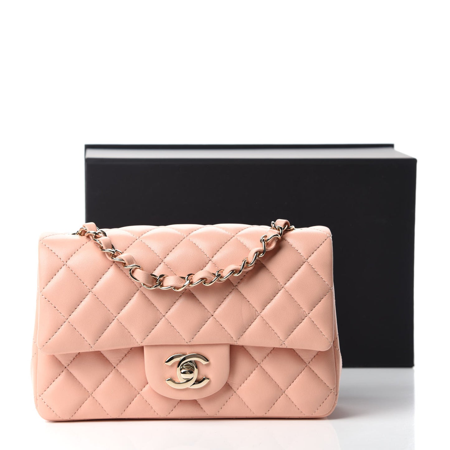Lambskin Quilted Mini Rectangular Flap Light Pink