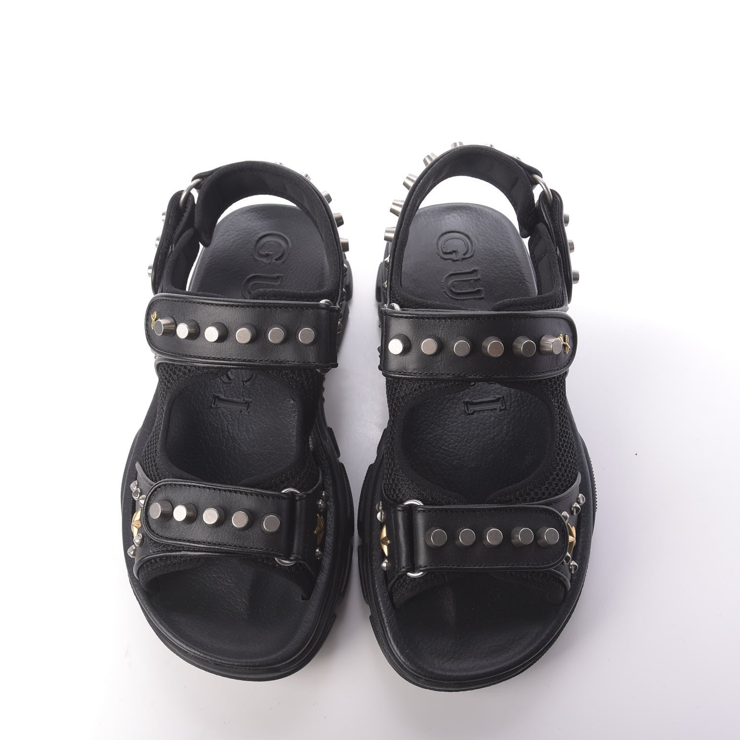 Gucci Nappa Mesh Studded Mens Aguru Sandals 7 Black 5 of 10