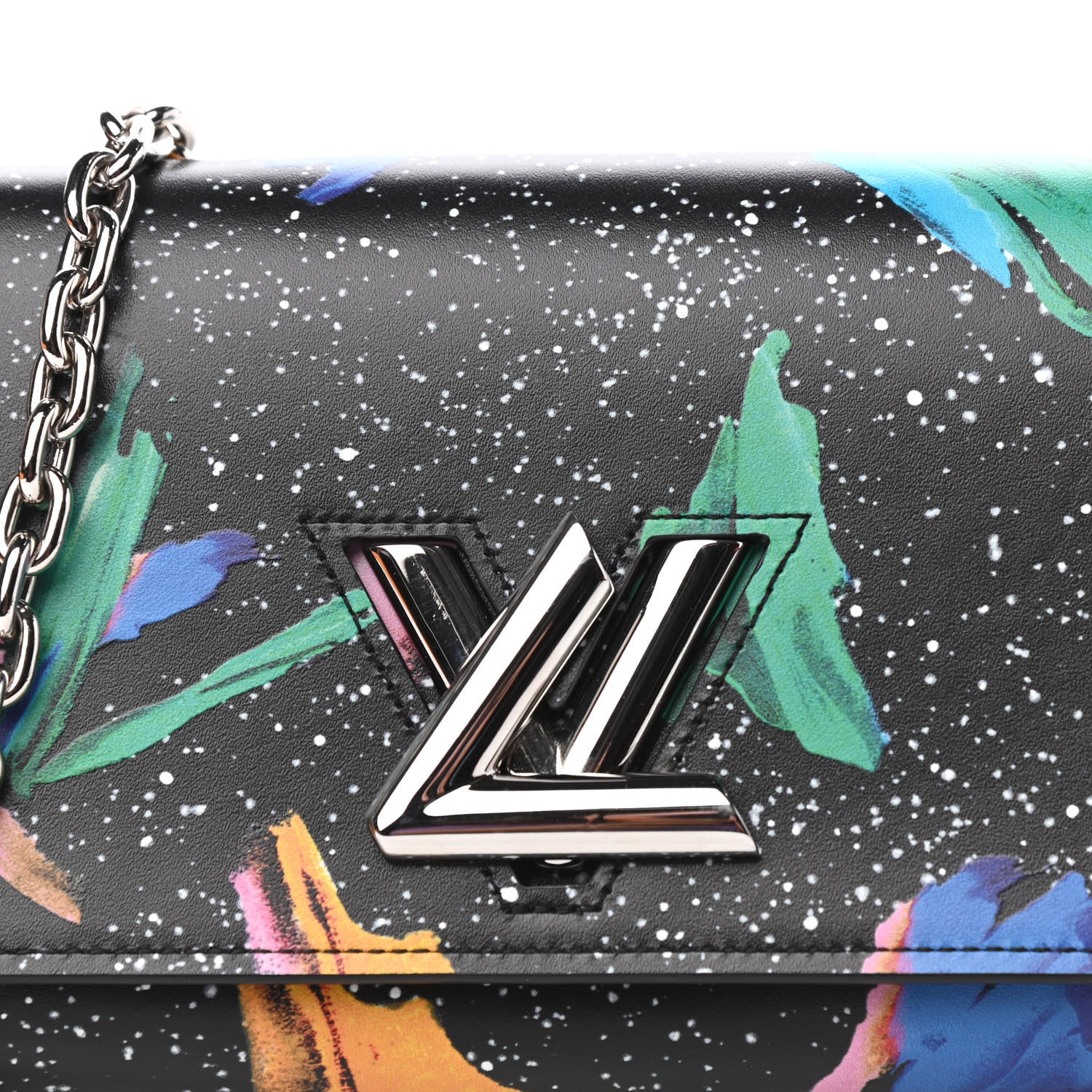 Louis Vuitton Calfskin Splash Print Twist Chain Wallet Black 9 of 10