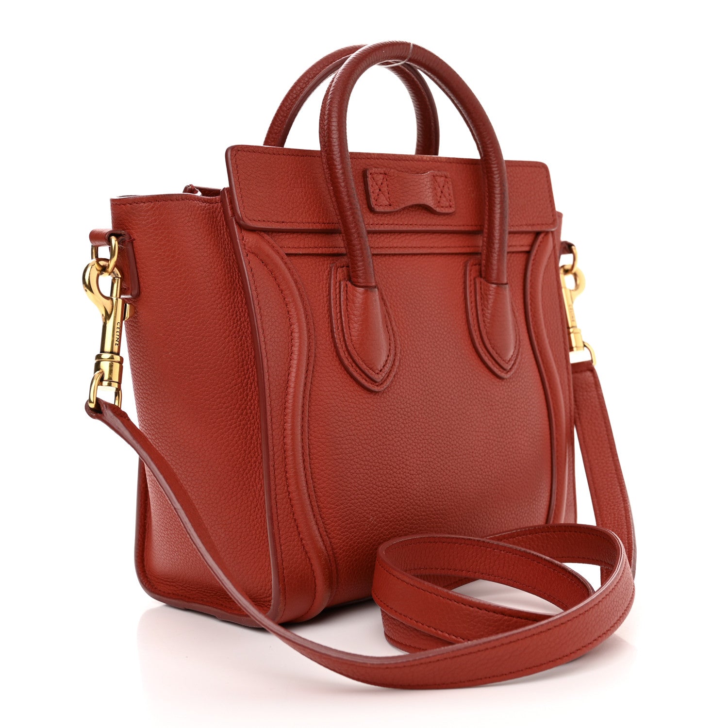 Celine Drummed Calfskin Nano Luggage Red 3 of 17