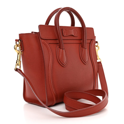 Celine Drummed Calfskin Nano Luggage Red 3 of 17