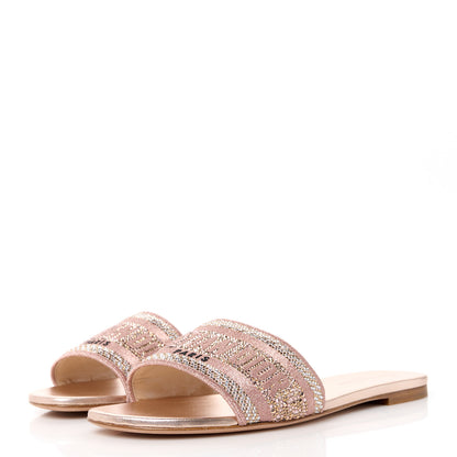 Christian Dior Canvas Crystal Embroidered Dway Slide Sandals 40 Rose Des Vents 3 of 8