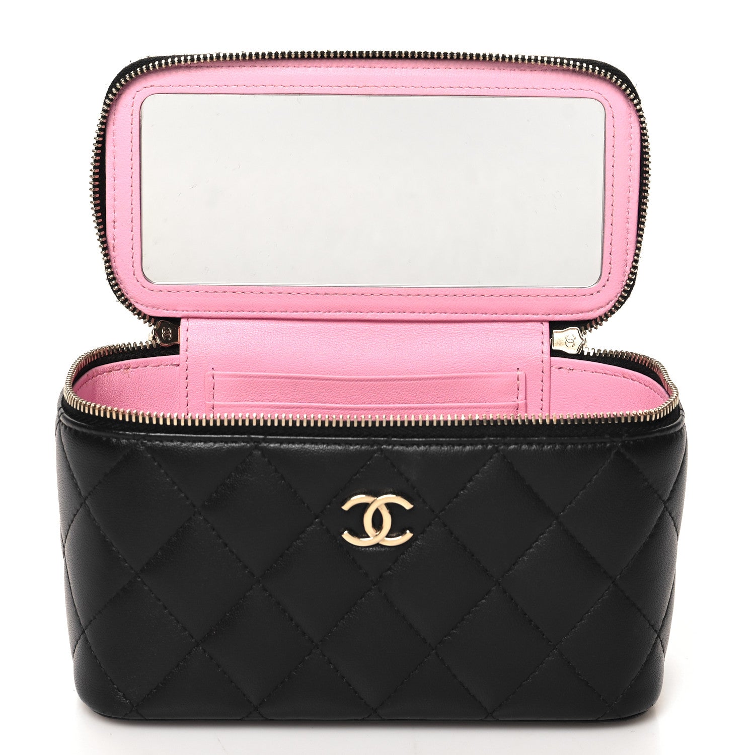 Chanel Lambskin Quilted Small Top Handle Vanity Case With Chain Black Lilac 5 of 11
