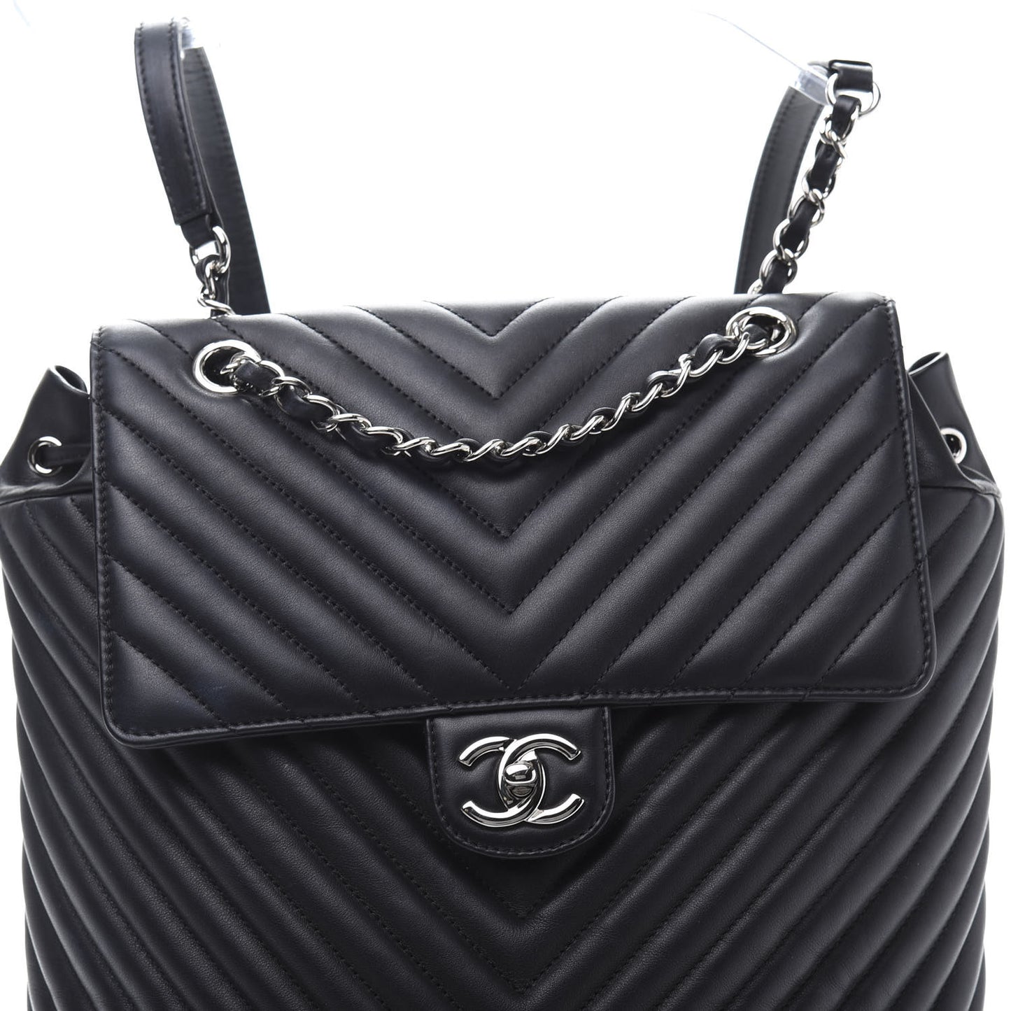 Calfskin Chevron Quilted Large Urban Spirit Backpack Black