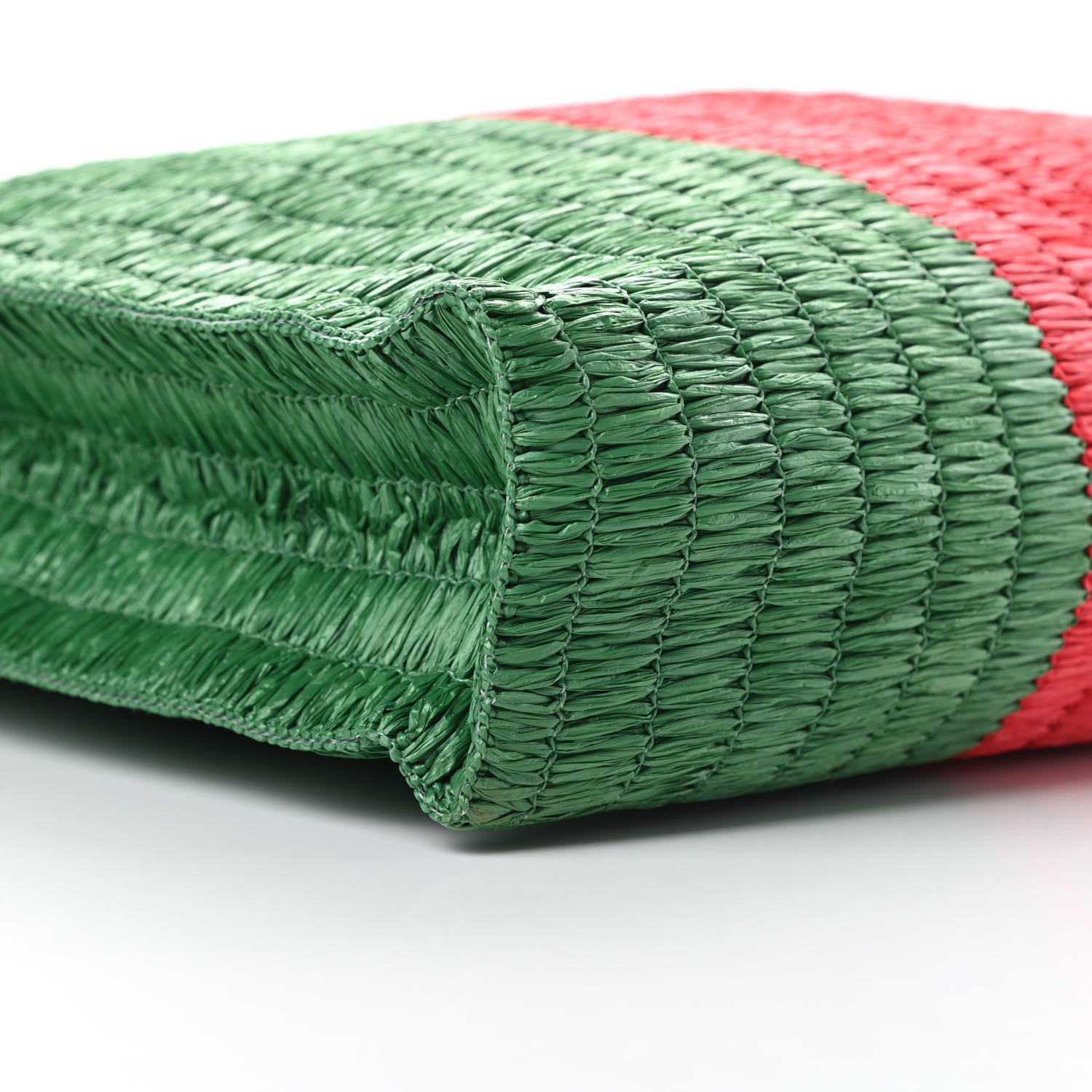 Gucci Raffia Linen Web Cestino Tote Bag Red Green 10 of 11