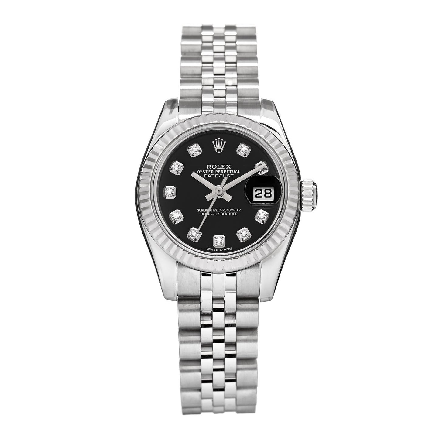 Stainless Steel 18K White Gold Diamond 31mm Oyster Perpetual Datejust Watch Black