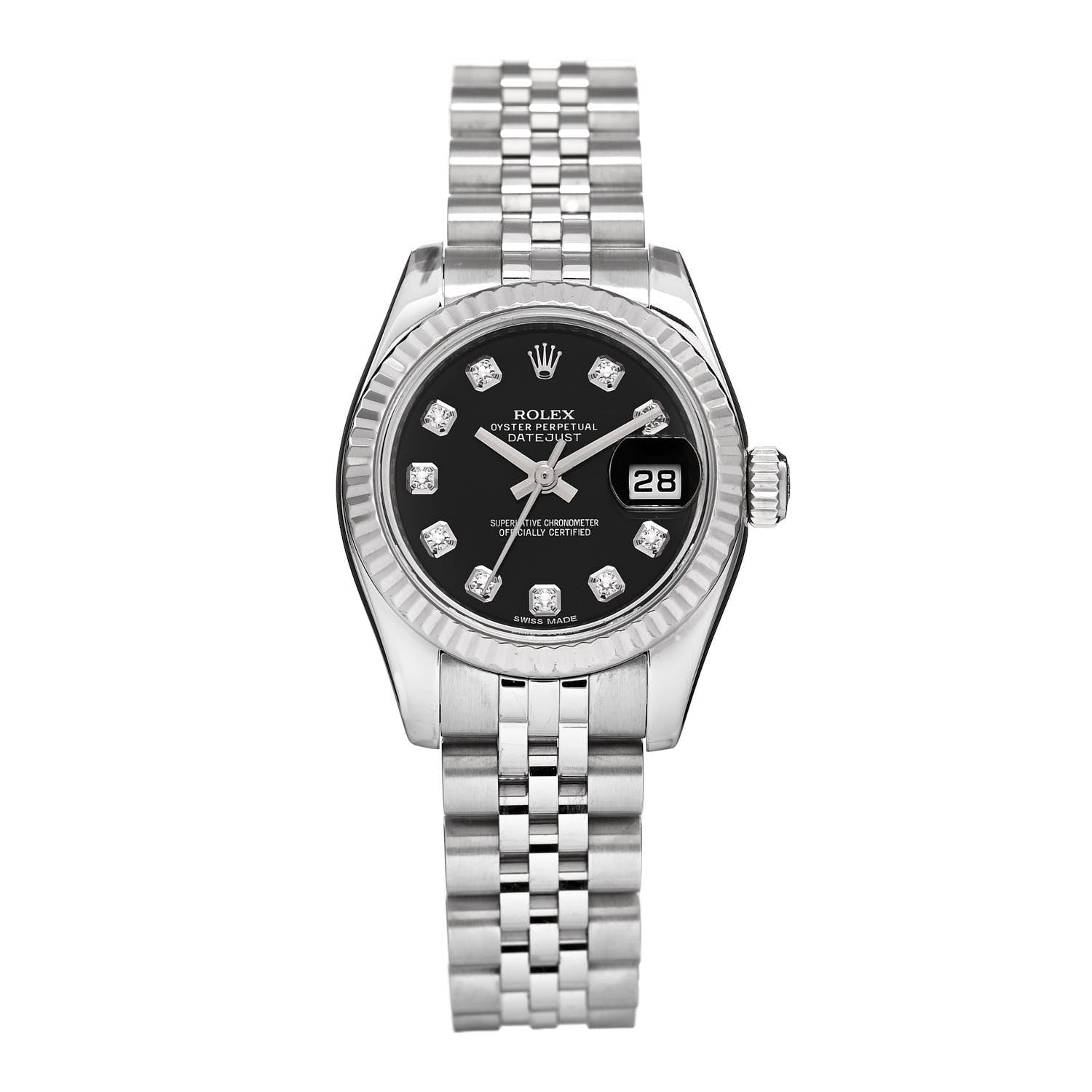 Rolex Stainless Steel 18K White Gold Diamond 31mm Oyster Perpetual Datejust Watch Black 1 of 5