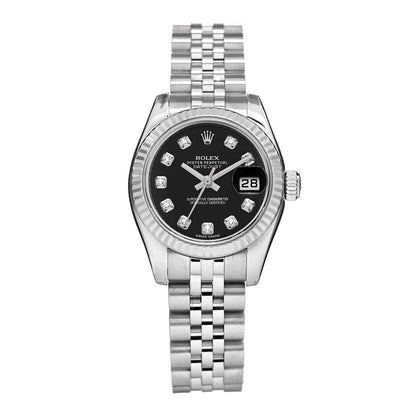 Rolex Stainless Steel 18K White Gold Diamond 31mm Oyster Perpetual Datejust Watch Black 1 of 5