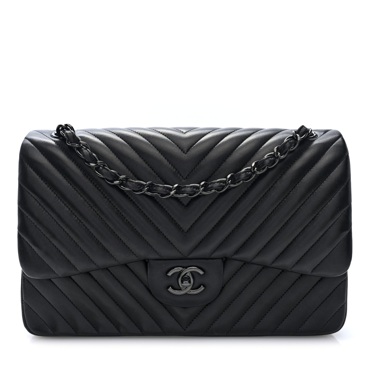 Lambskin Chevron Quilted Jumbo Double Flap  So Black