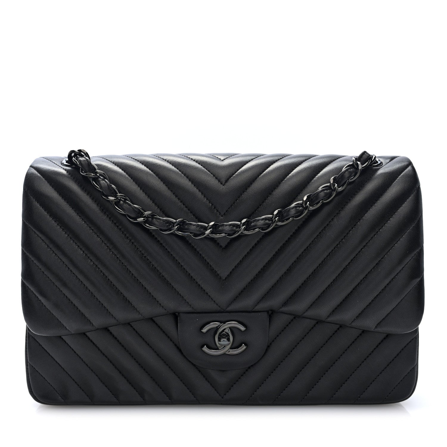 Chanel Lambskin Chevron Quilted Jumbo Double Flap  So Black 1 of 10