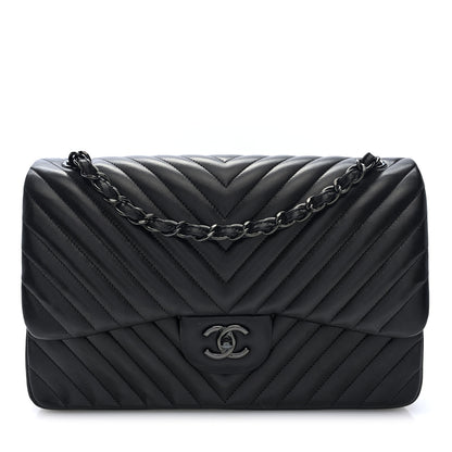 Chanel Lambskin Chevron Quilted Jumbo Double Flap  So Black 1 of 10