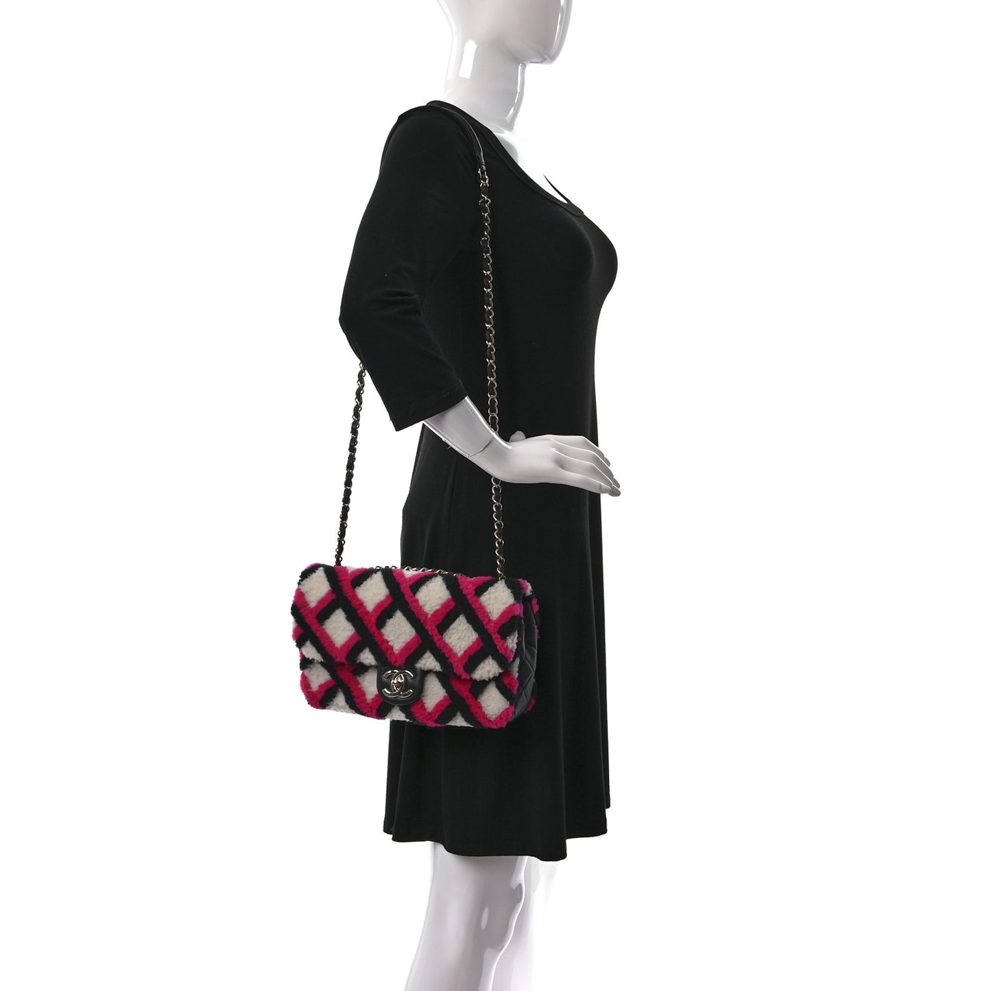 Lambskin Shearling Medium Flap Fuchsia Navy