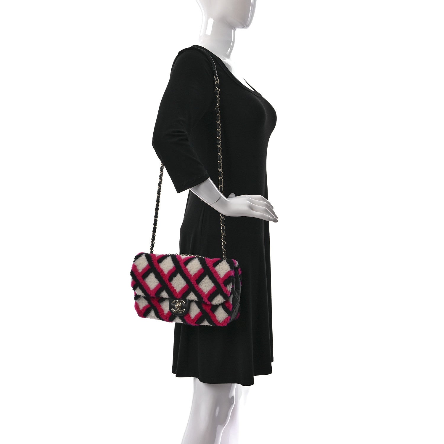 Chanel Lambskin Shearling Medium Flap Fuchsia Navy 2 of 9