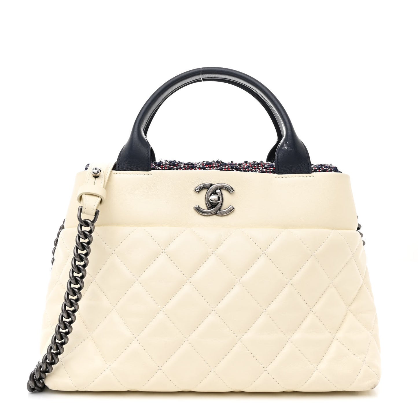 Calfskin Tweed Quilted Small Tote White Multicolor