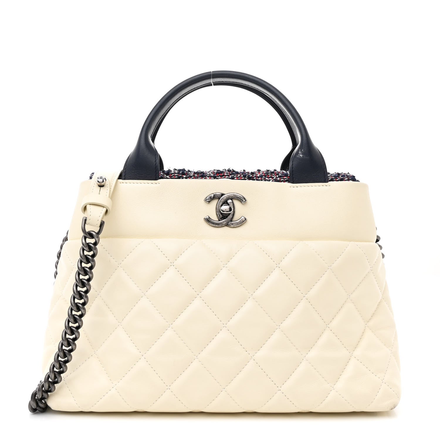 Chanel Calfskin Tweed Quilted Small Tote White Multicolor 1 of 12