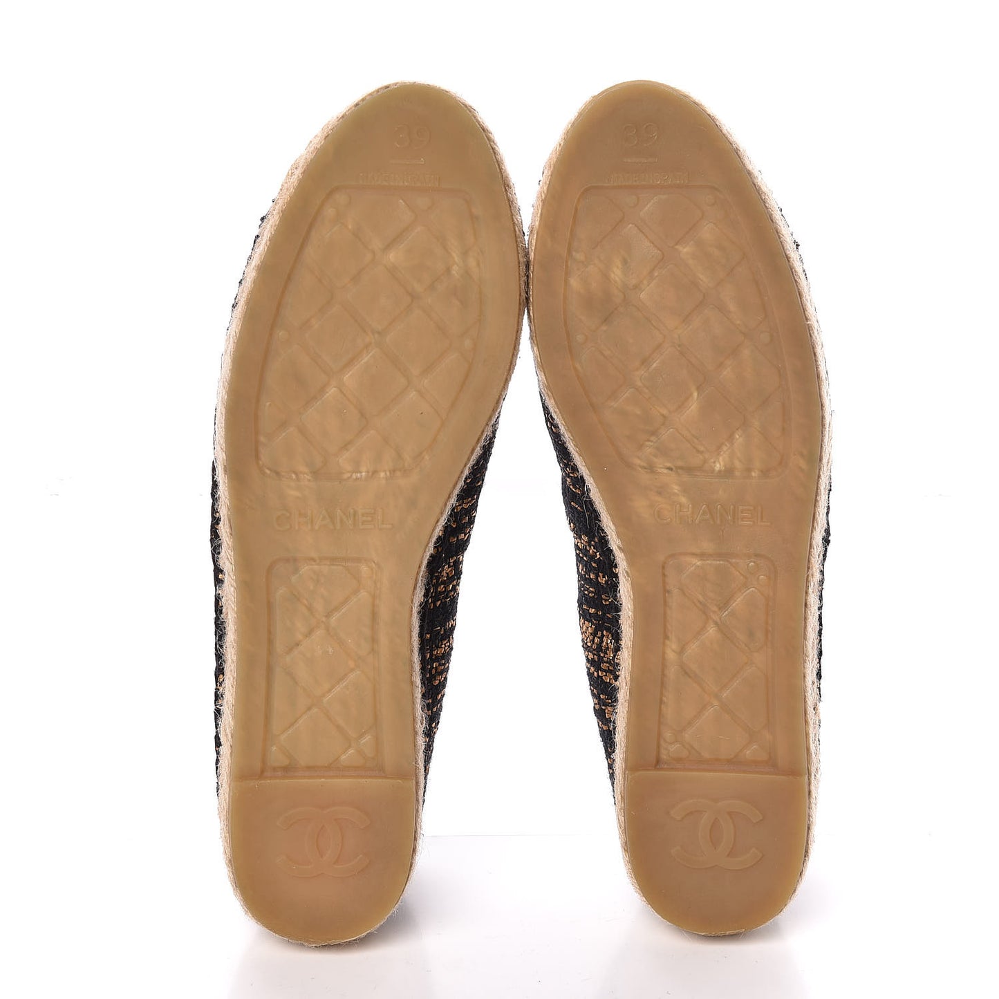 Metallic Tweed Grosgrain CC Espadrilles 39 Black Gold