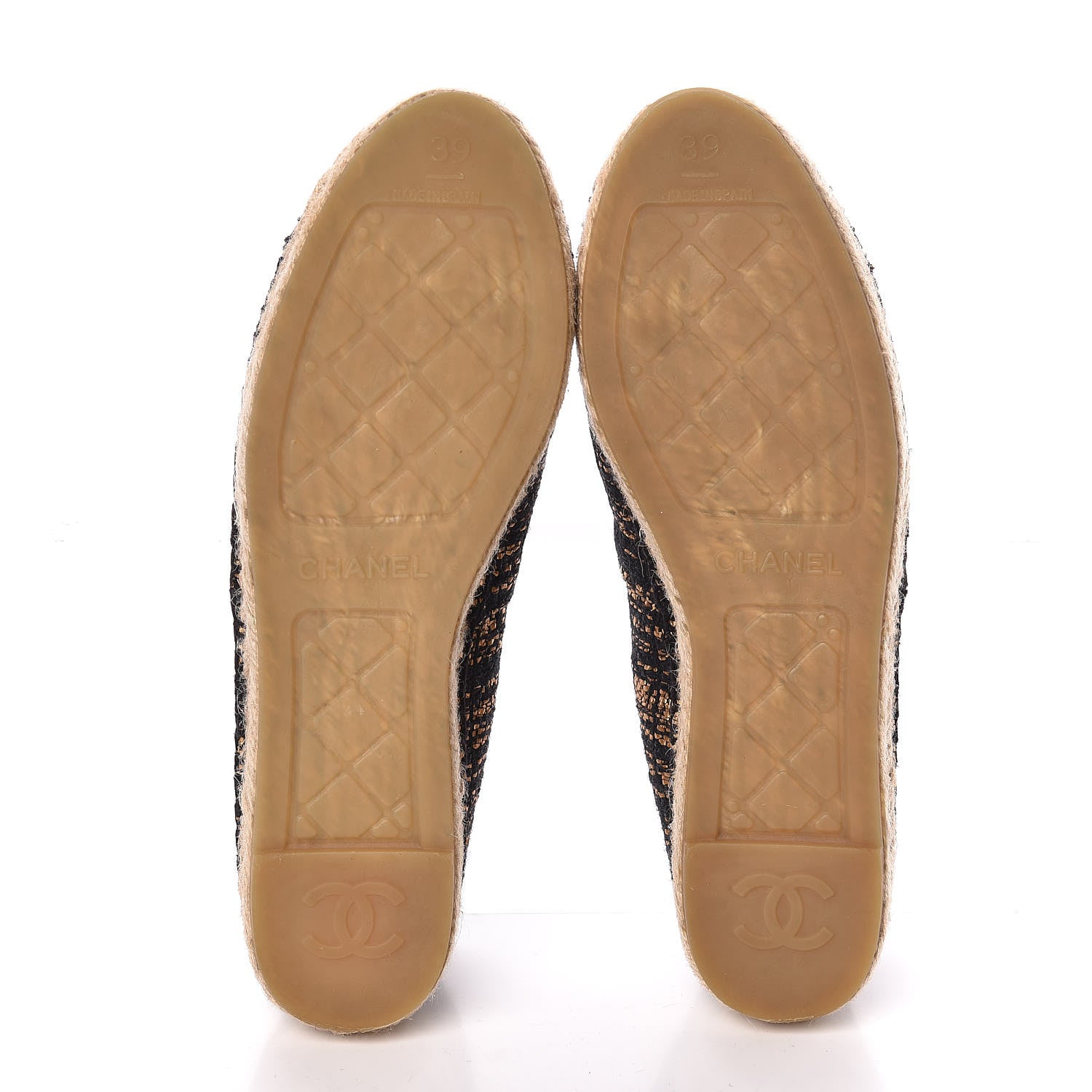 Chanel Metallic Tweed Grosgrain CC Espadrilles 39 Black Gold 5 of 11