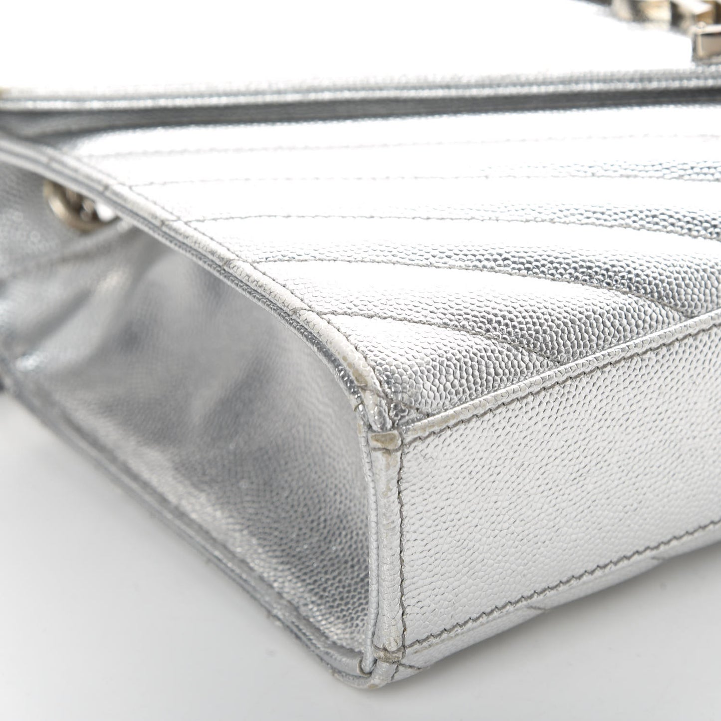 Metallic Grain De Poudre Matelasse Chevron Medium Monogram Satchel Silver