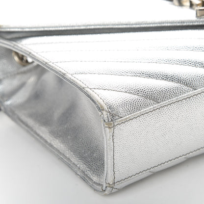 Saint Laurent Metallic Grain De Poudre Matelasse Chevron Medium Monogram Satchel Silver 9 of 17