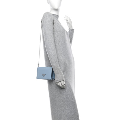 Prada Spazzolato Flap Slide Chain Shoulder Bag Celeste 3 of 11