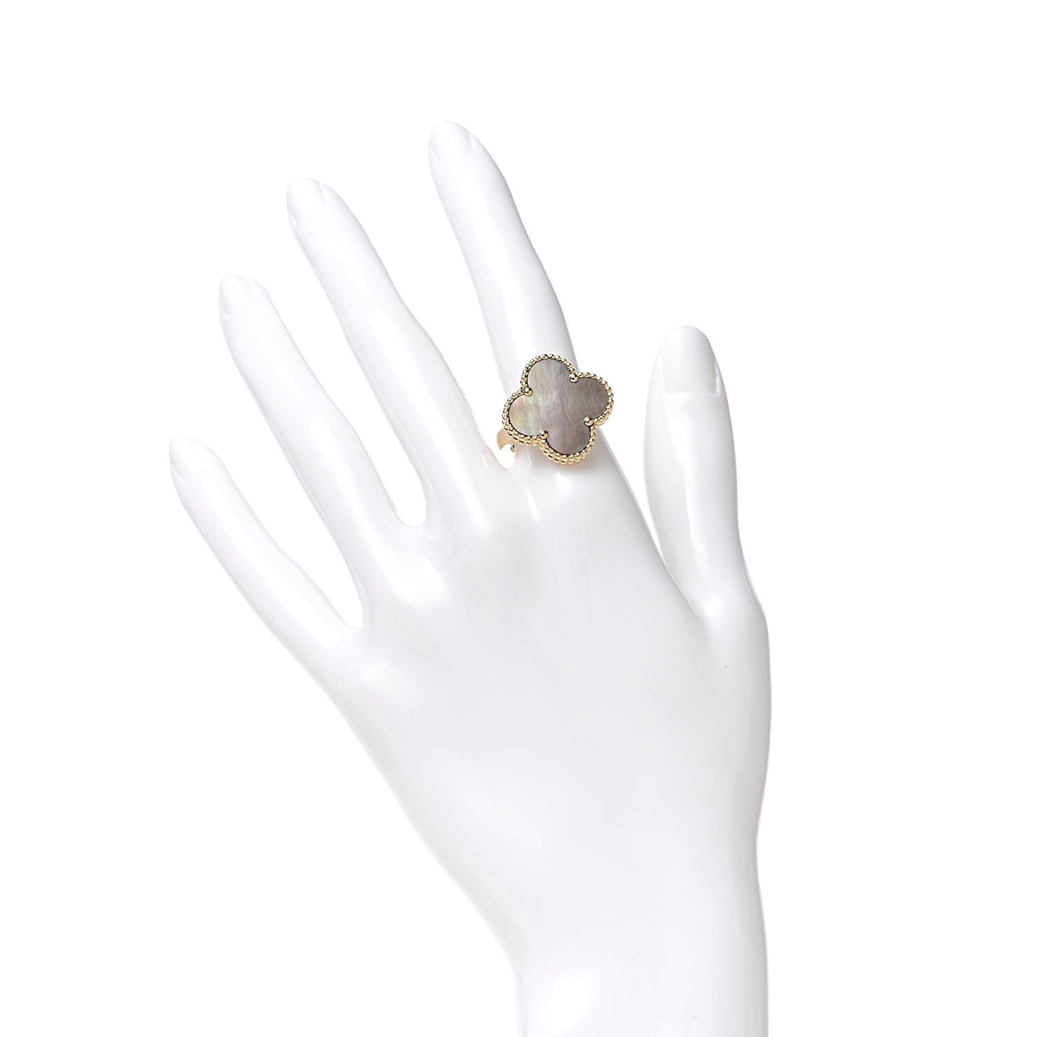 Van Cleef & Arpels 18K Yellow Gold Grey Mother of Pearl Magic Alhambra Ring 52 6 2 of 5