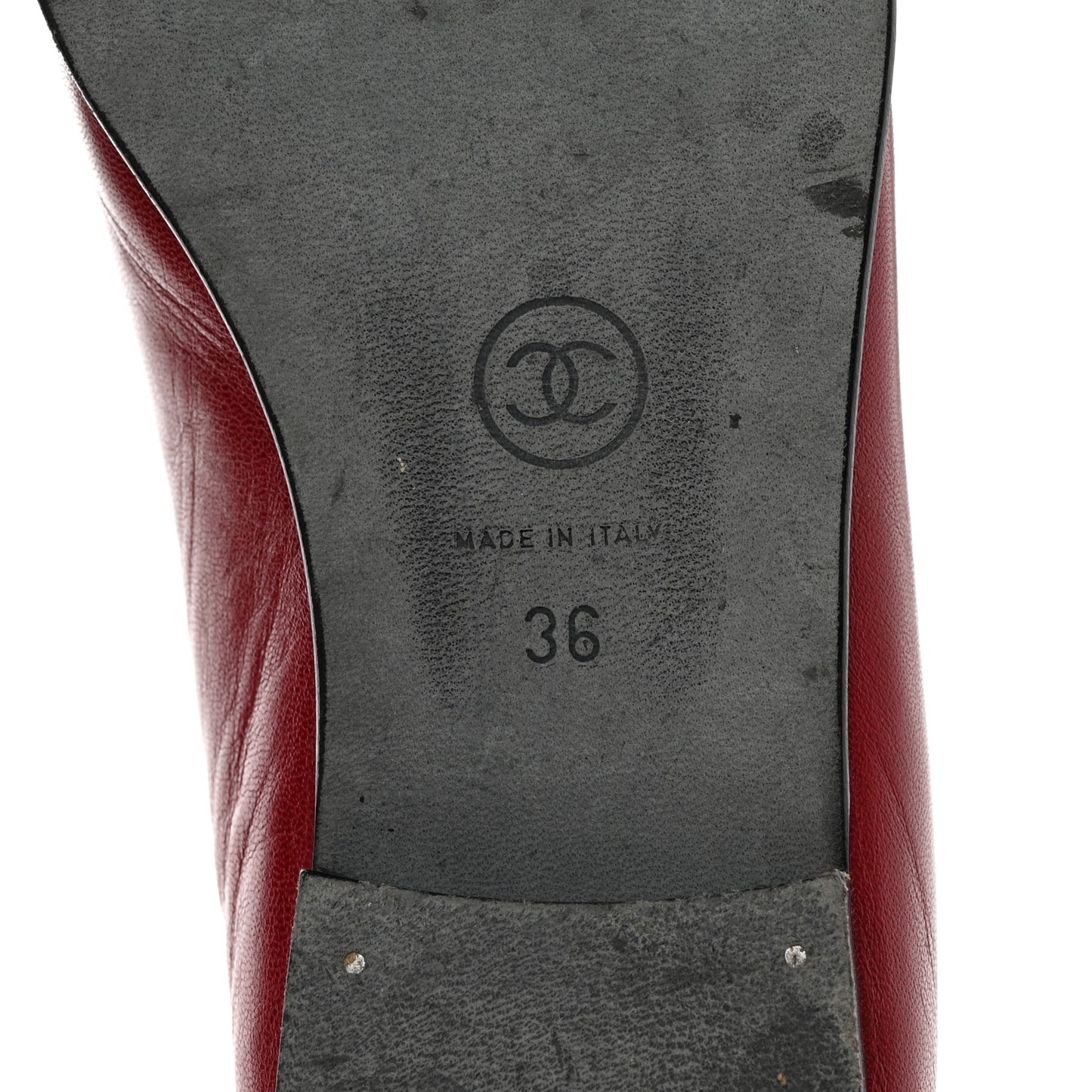 Lambskin CC Cap Toe Ballerina Flats 36 Red Black